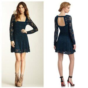 New Free People Flirt For You square neck lace overlay cutout fit flare dress